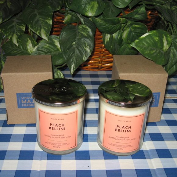 BBW White Barn Peach Bellini Scented Signature Candle Lot of 2 - Picture 1 of 4